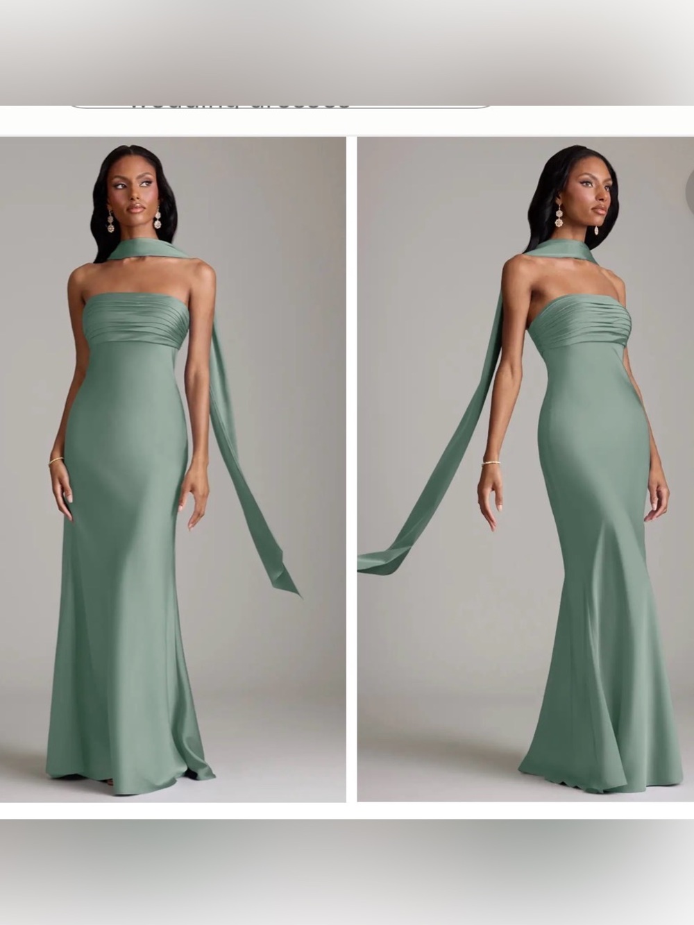 Azazie Strapless Sage Green Dress with Scarf